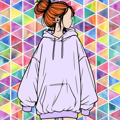 realistic girl with a oversized sweatshirt on and a bun