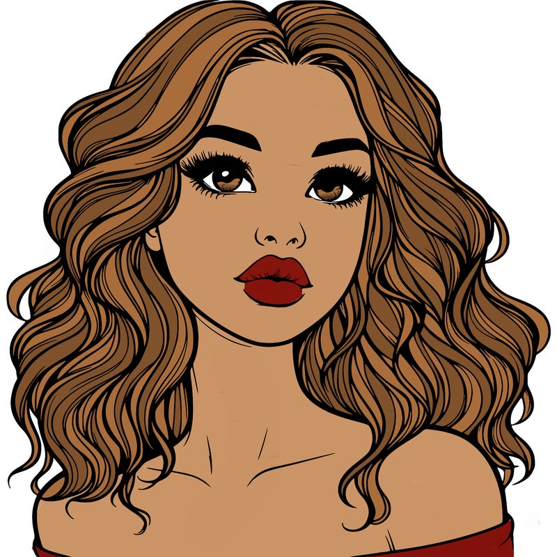realistic girl with wavy hair and lips