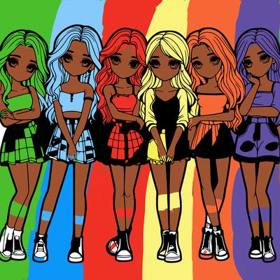 a group of girls realistic