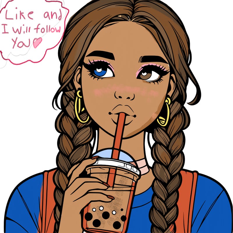 realistic girl with braided hair drinking boba
