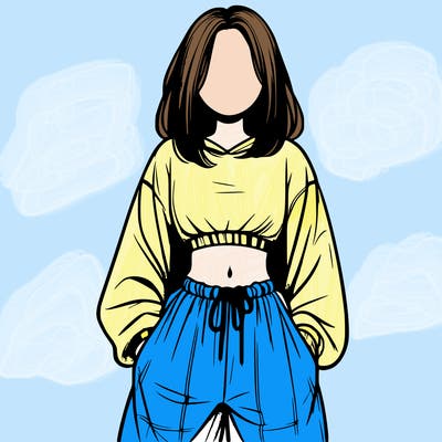 realistic girl faceless with baggy pants and a crop top