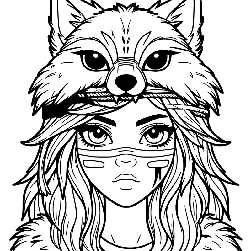 realistic tribe human girl with wolf ears and scar on eye and a wolf mask on her head