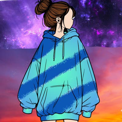realistic girl with a oversized sweatshirt on and a bun