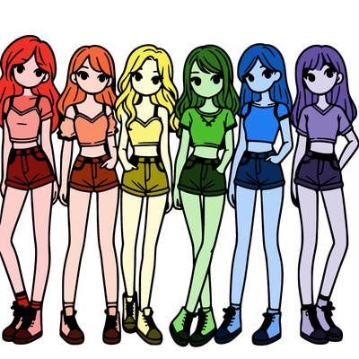 a group of girls wearing crop tops and shorts