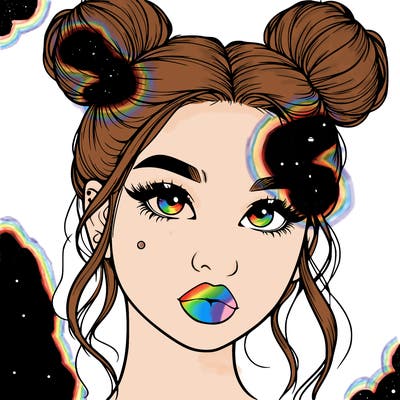 realistic girl with two buns on her hair and lips