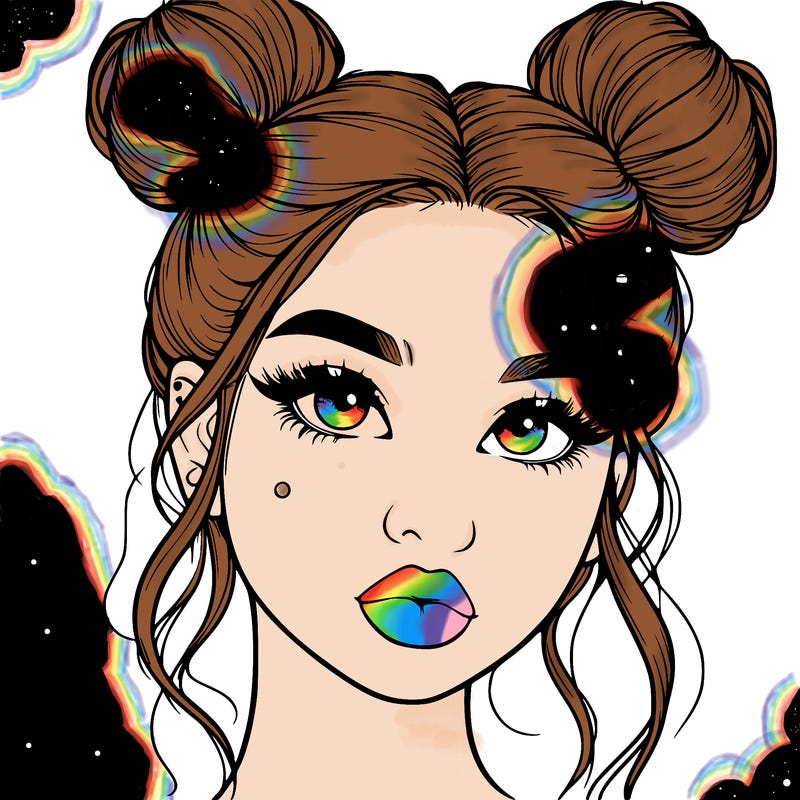 realistic girl with two buns on her hair and lips