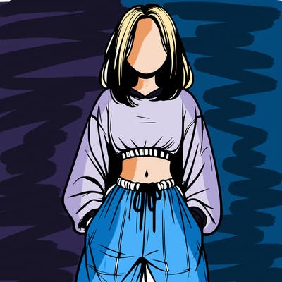 realistic girl faceless with baggy pants and a crop top