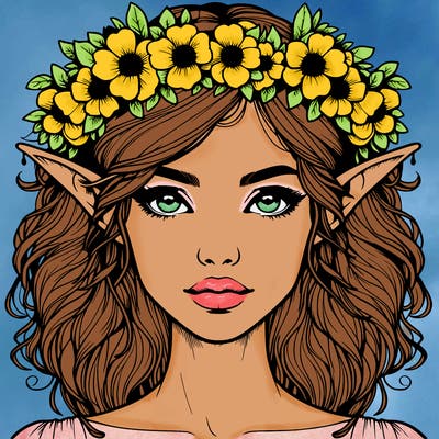 realistic female elf with flower crown
