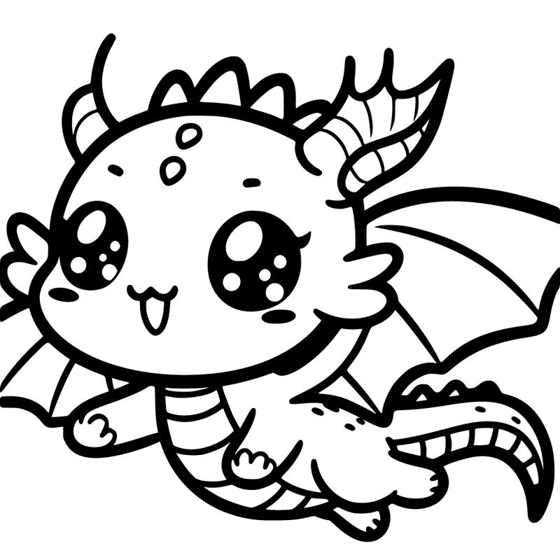 a kawaii-style cute dragon fkying with a playful face.