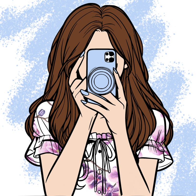 a realistic girl holding her phone taking pictures