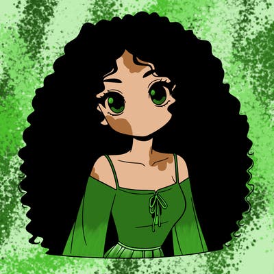 a black anime girl with long afro hair