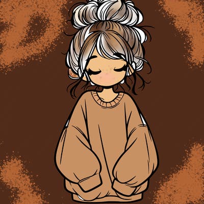 girl with baggy sweatshirt and messy bun