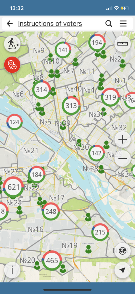 CoGIS Mobile - A professional GIS map interface in CoGIS Mobile showing data points and numbered regions for field data collection.