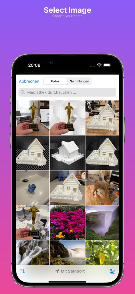Backdrop AI - Pantalla de la aplicación Backdrop AI que muestra una galería para seleccionar fotos a editar