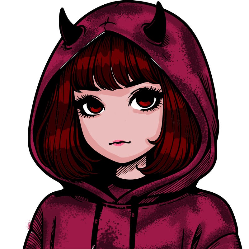 realistic girl with devil hoodie