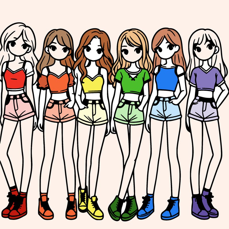 a group of girls wearing crop tops and shorts