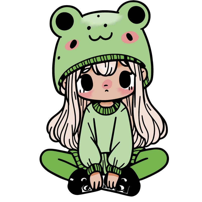 a girl wearing a frog hat and some frog socks