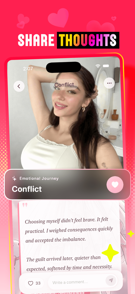 Darax - Interfaz de la aplicación Darax donde los usuarios comparten pensamientos poéticos y viajes emocionales