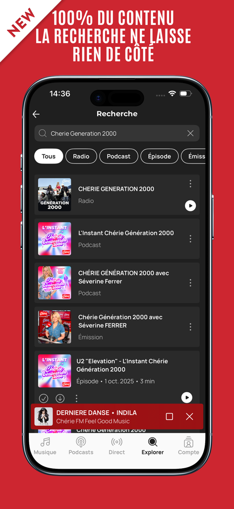 Chérie FM : Radios & Podcasts - Cherie FMモバイルアプリでCherie Generation 2000の検索結果。