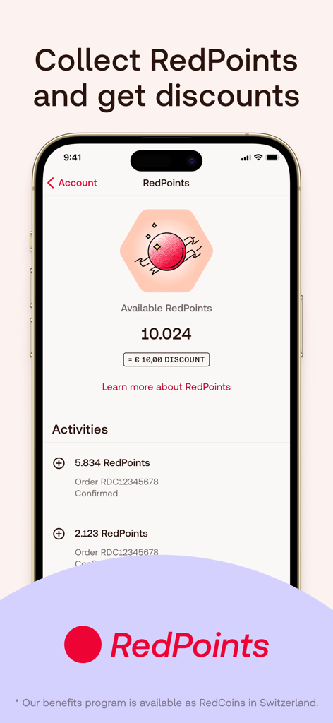 Shop Apotheke - Redcare - User interface of the Redcare app showing RedPoints balance and available discounts