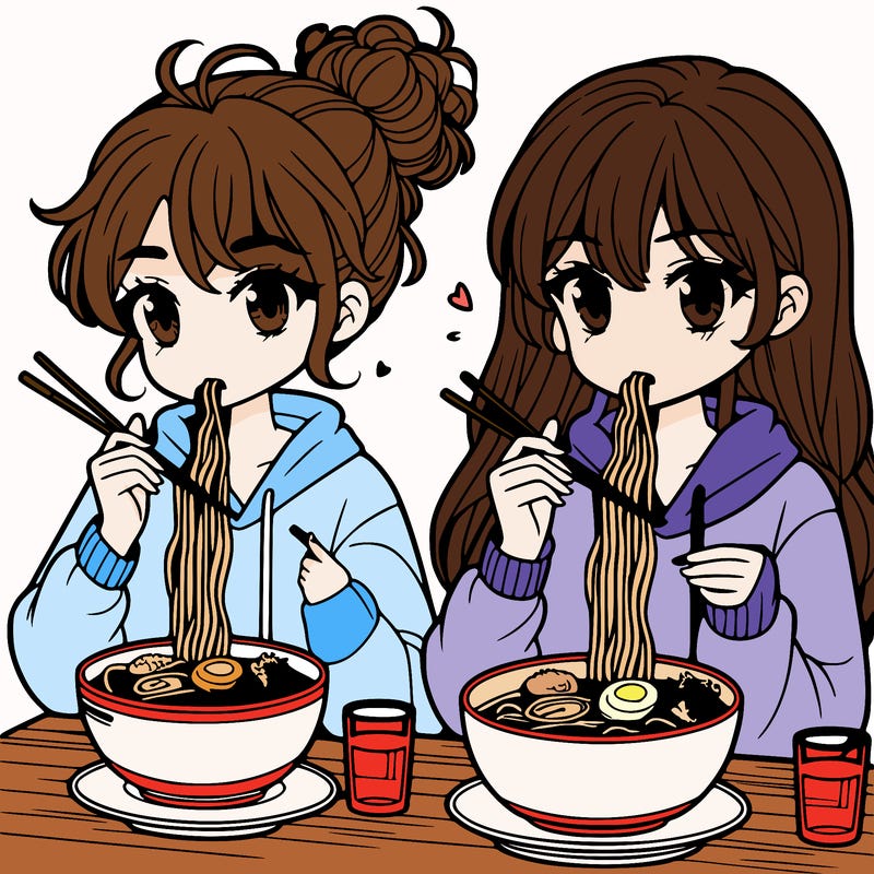 girls eating ramen