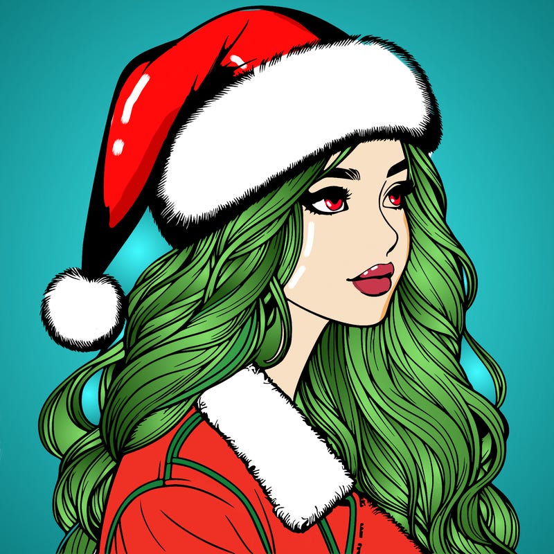 realistic girl in santa hat
