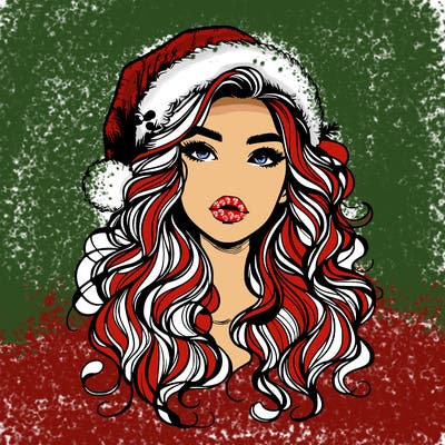 realistic christmas girl with wavy hair and lips