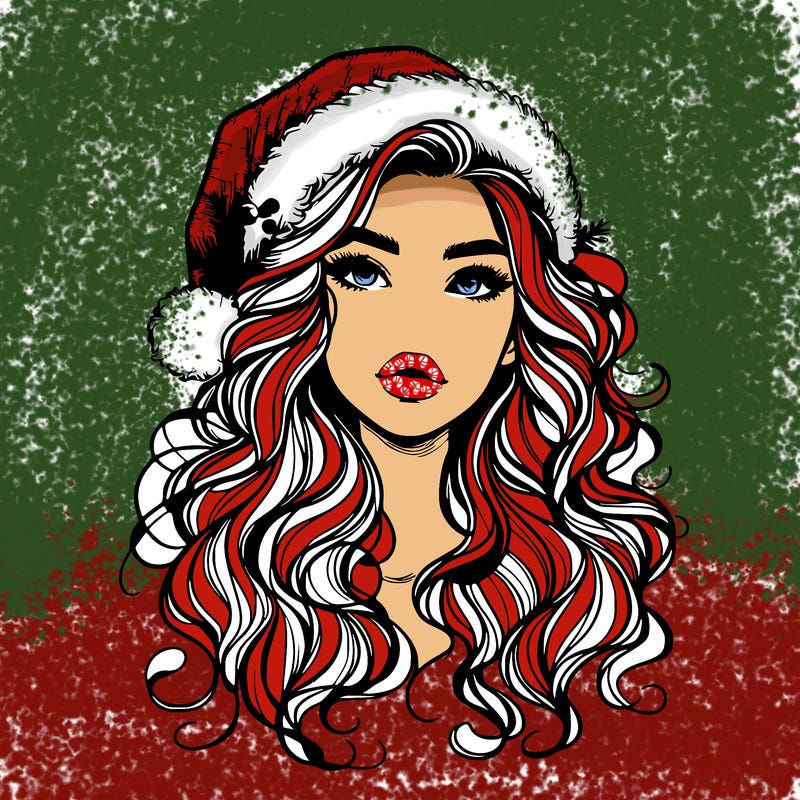 realistic christmas girl with wavy hair and lips