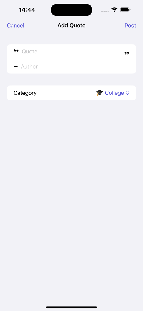 IGMax Postegro Social Media - Interface for adding a new quote and selecting a category in the IGMax Postegro app