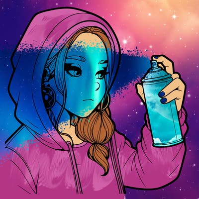 a realistic girl, spray painting