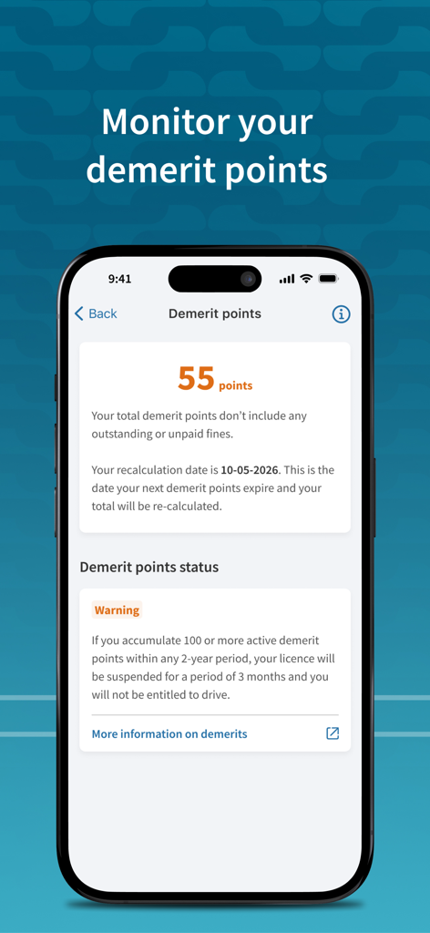 Smartphone displaying the demerit points tracking feature of the NZTA Waka Kotahi app