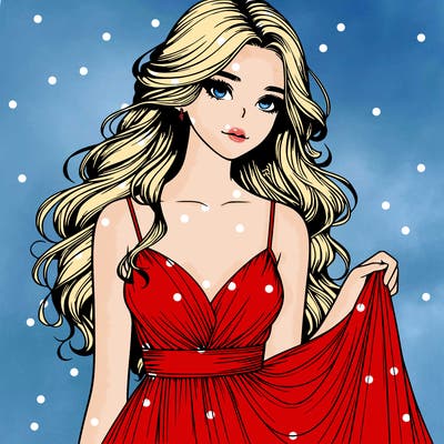 realistic girl in flowy silky prom dress