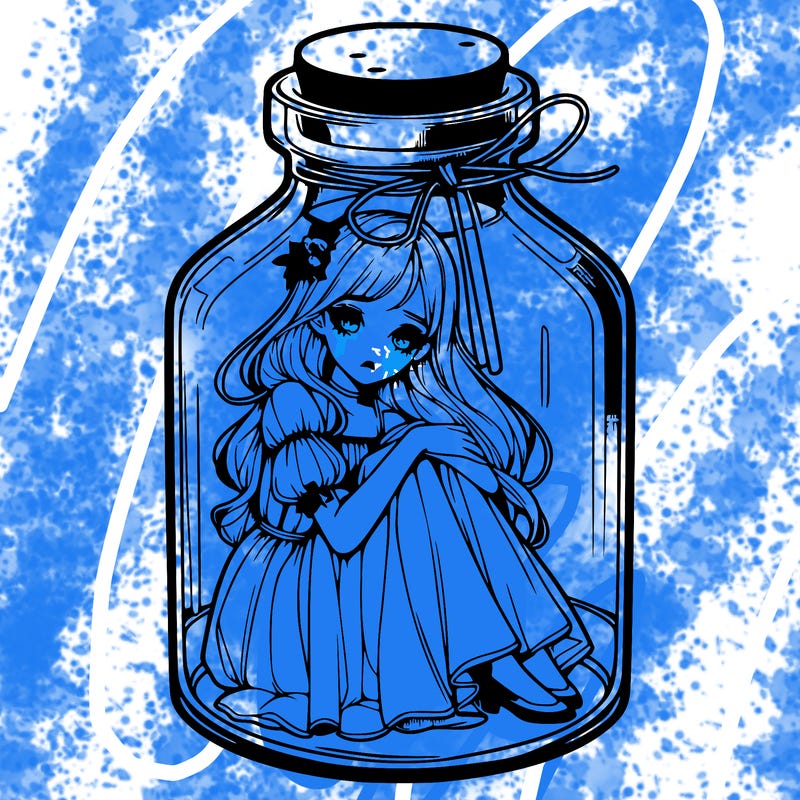 beautiful realistic girl trapped in bottle