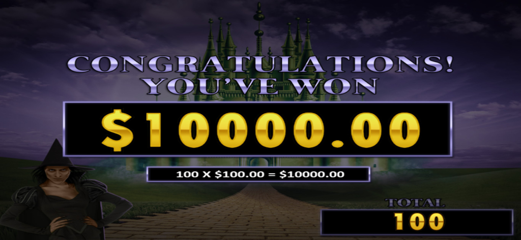 Jackpot win screen in Oz 2 Slots showing a ten thousand dollar prize
