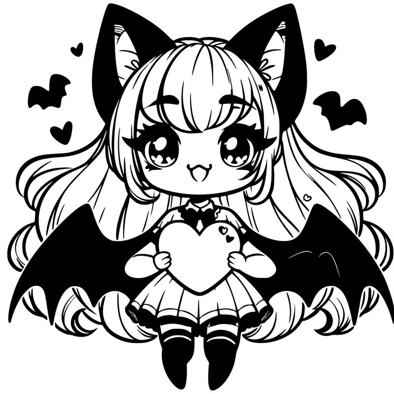 bat girl with heart