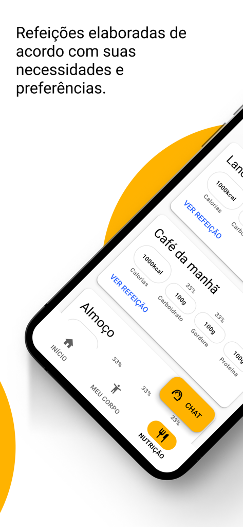 Smart Fit Nutri mobile app interface showing a personalized meal plan with breakfast and lunch options including calorie and macro tracking details