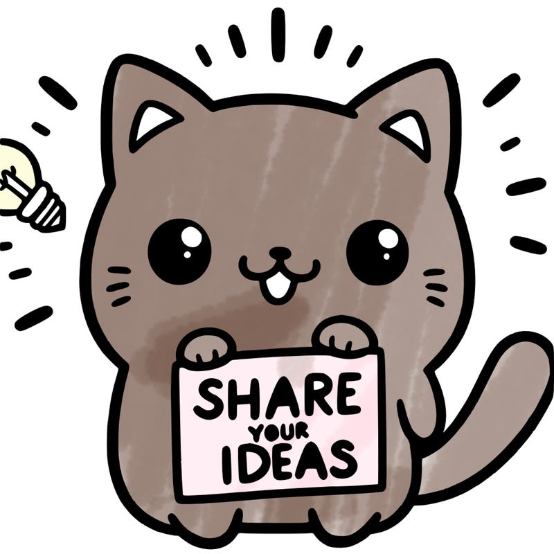 a cute cat saying share your ideas