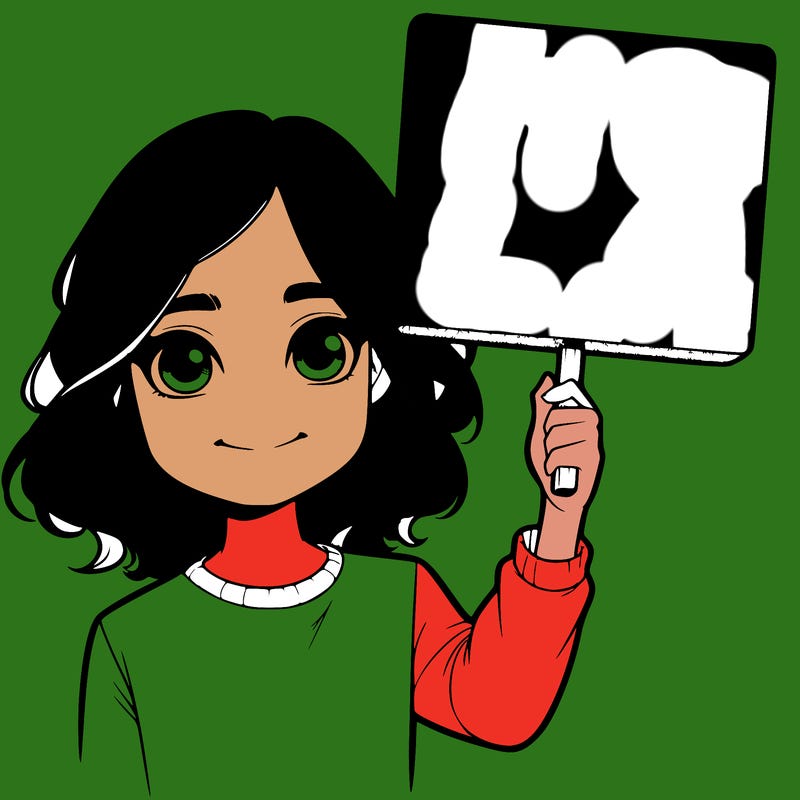 realistic girl holding up a sign