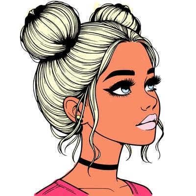 realistic girl with buns on the top of her head