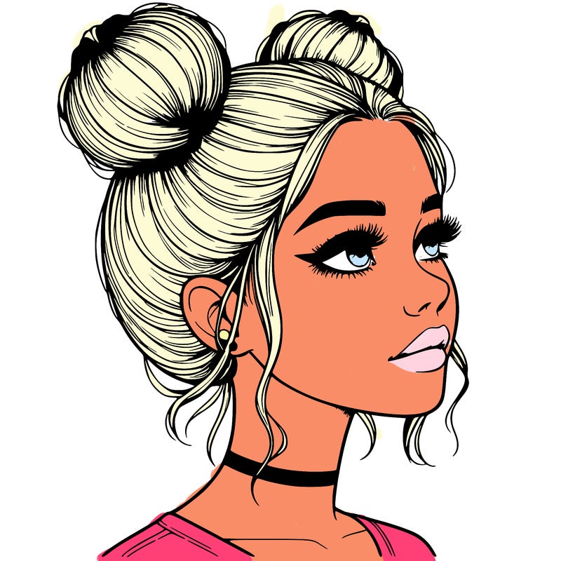 realistic girl with buns on the top of her head