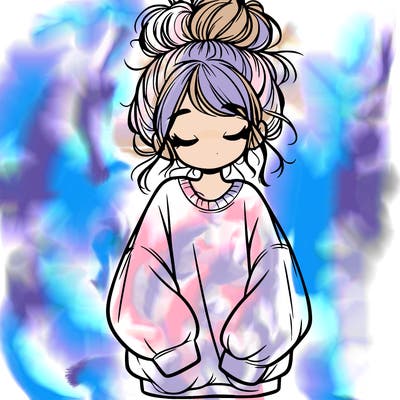 girl with baggy sweatshirt and messy bun