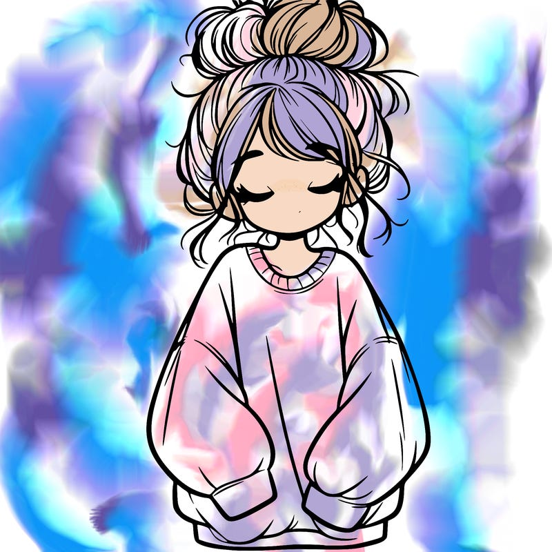 girl with baggy sweatshirt and messy bun