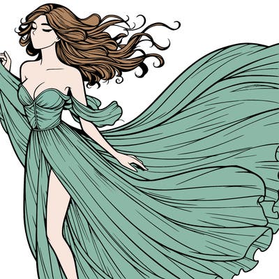 realistic woman in dress flowing the the wind