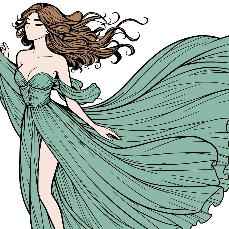 realistic woman in dress flowing the the wind
