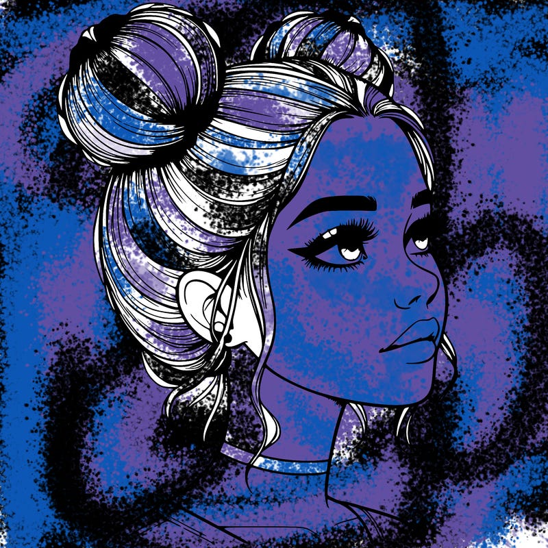 realistic girl with buns on the top of her head