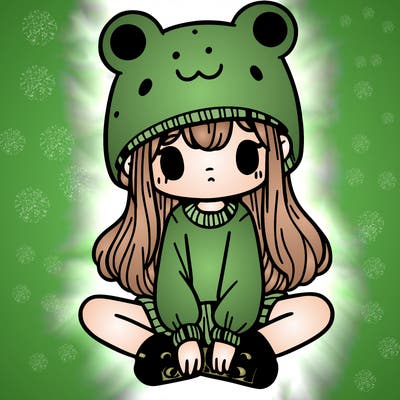 a girl wearing a frog hat and some frog socks