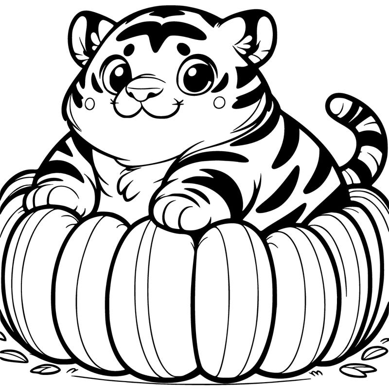 chunky tiger in a pumpkin