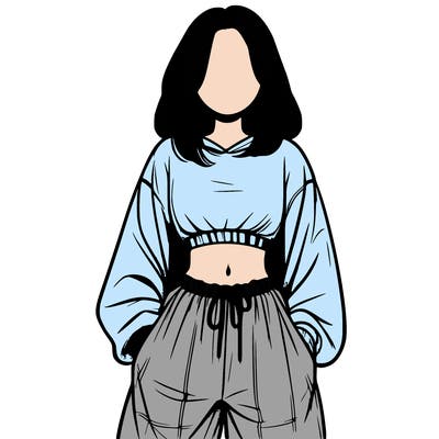 realistic girl faceless with baggy pants and a crop top