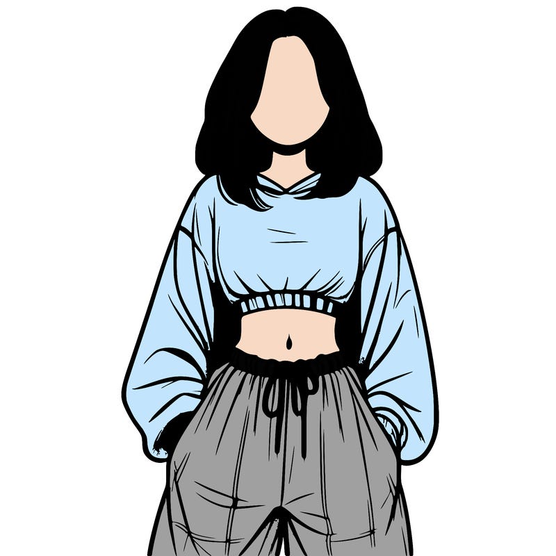 realistic girl faceless with baggy pants and a crop top