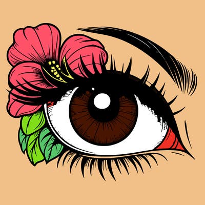 realistic eye with flower